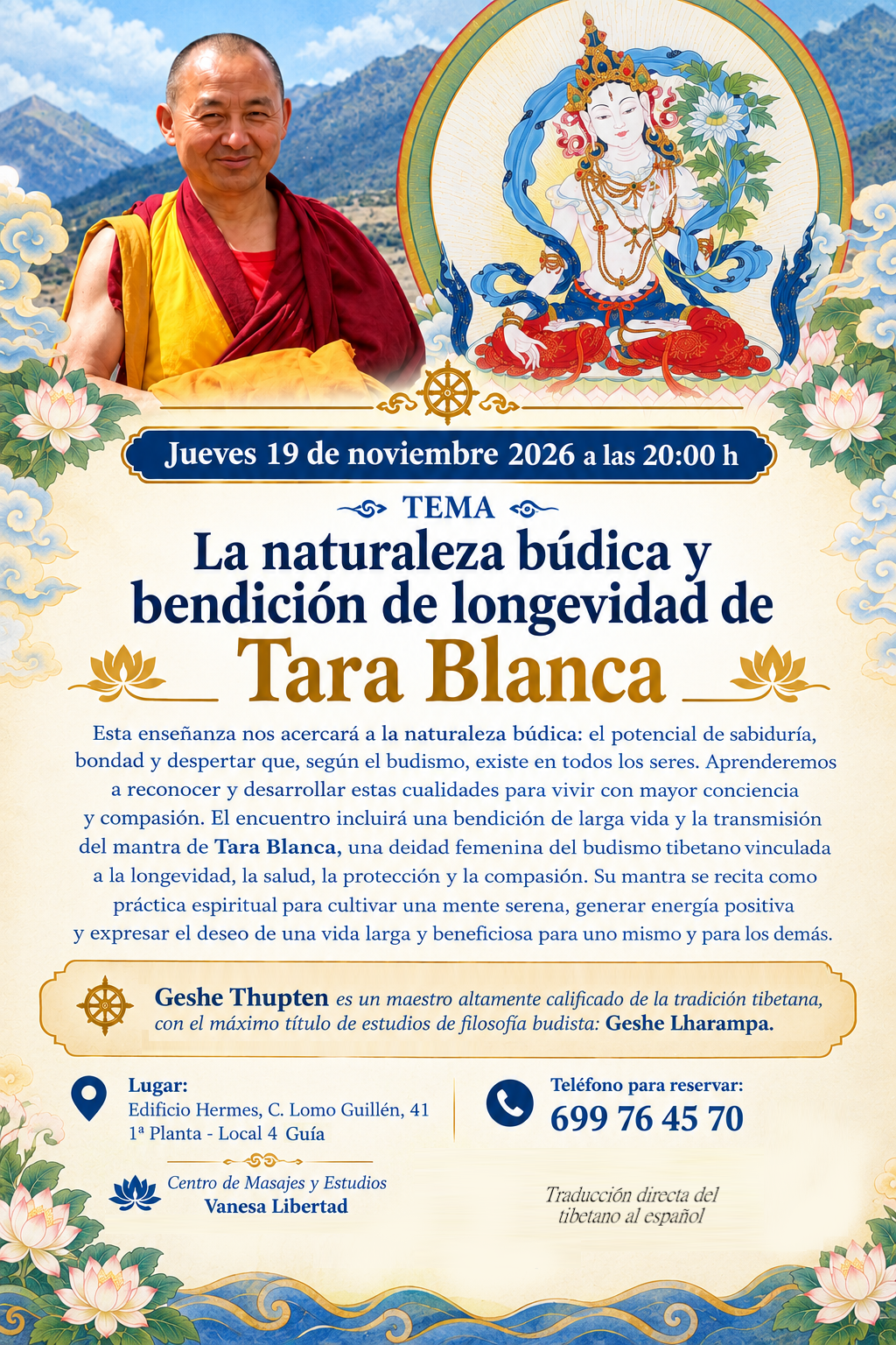 Event image for Monje Tibetano ofrece enseñanzas en Gran Canaria – Varias localidades comenzando en el Centro Milarepa, Gran Canaria